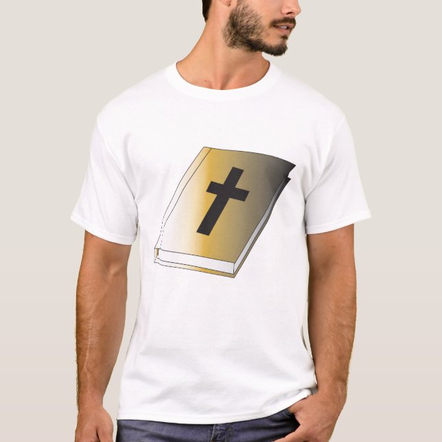 Gold Holy Bible with Black Cross Religious T-Shirt (Vorderseite)