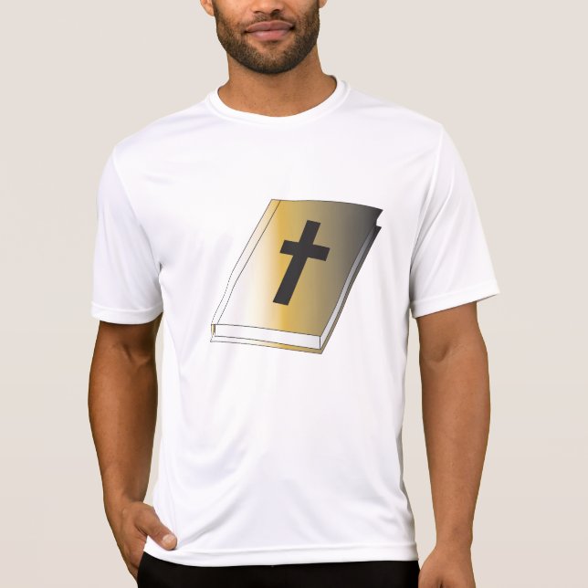 Gold Holy Bible with Black Cross Religious T-Shirt (Vorderseite)