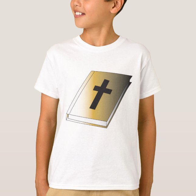 Gold Holy Bible with Black Cross Religious T-Shirt (Vorderseite)