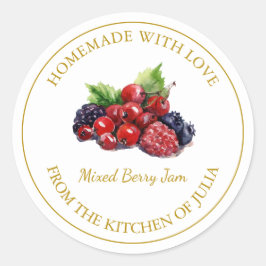 Gold-Homemade-Mixed-Berry-Jam-Label | weiß Runder Aufkleber