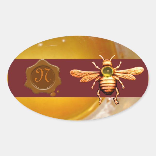GOLD HONEY BEBROWN WAX SIEGEL MONOGRAM ,BEEKEEPER OVALER AUFKLEBER (Vorderseite)
