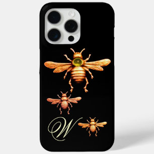 GOLD HONEY BEES MONOGRAM Black iPhone 15 Pro Max Hülle