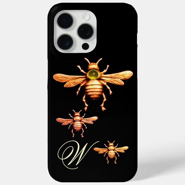 GOLD HONEY BEES MONOGRAM Black Case-Mate iPhone Hülle (Rückseite)