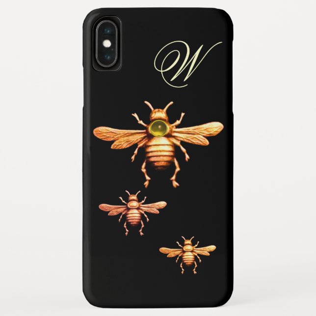GOLD HONEY BEES MONOGRAM Black Case-Mate iPhone Hülle (Rückseite)