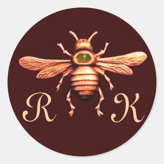 GOLD HONEY BIE / BEEKEEPER BEEKEEPING MONOGRAM RUNDER AUFKLEBER (Vorderseite)