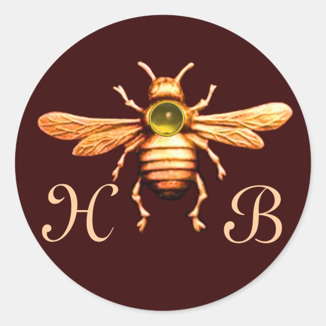 GOLD HONEY BIE / BEEKEEPER BEEKEEPING MONOGRAM RUNDER AUFKLEBER (Vorderseite)