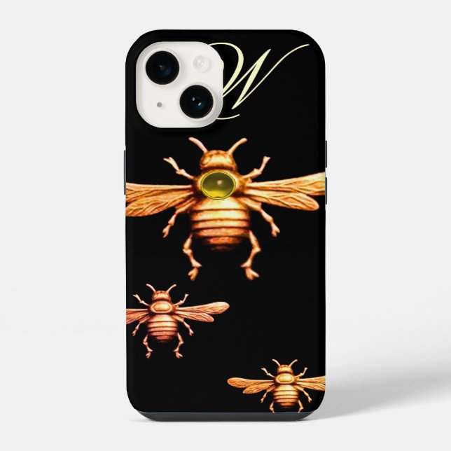 GOLD HONEY BIES, BEEKEEPER MONOGRAMM Black iPhone Hülle (Rückseite)