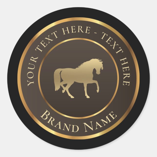 Gold Horse Logo Klassischer Rundaufkleber Runder Aufkleber (Vorderseite)