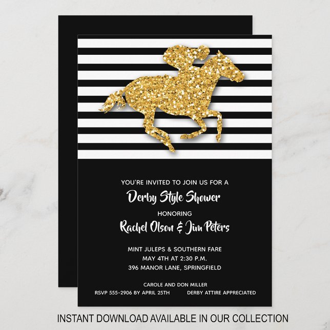 Gold Horse Stripes Derby Bridal Einladungen (INSTANT DOWNLOAD available in our collection to send your invitations digitally.)