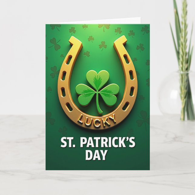 Gold Horseshoe Lucky St Patricks Card Karte (Vorderseite)