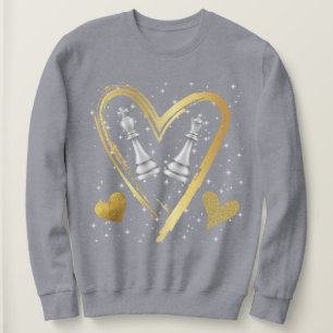 Gold Hört King und Queen Schach Stücke   Sweatshirt