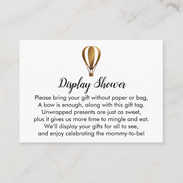 Gold Hot Air Ballon Display Showdusche Einsteckkar Begleitkarte (Vorderseite)