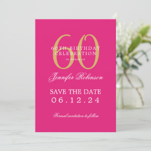 Gold Hot Pink 60. Geburtstag Rett Datum mit Detail Einladung