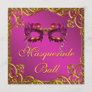 Gold Hot Pink Masquerade Ball Party Einladung
