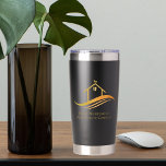 Gold House Logo für Real Anwesen Company Thermobecher<br><div class="desc">Diese schicke Wasserflasche aus echtem Anwesen wird nach Ihren Wünschen mit dem Namen Ihrer Immobilienfirma und Agent hergestellt. Diese eleganten Goldstücke sind mit einem hübschen Marketing mit einem Wetter auf der Oberseite und schlichten Kurven darunter ausgestattet. Personalisieren Sie dieses moderne Geschenk mit Ihren eigenen Informationen. Behalt ein Logo oder ersetze...</div>
