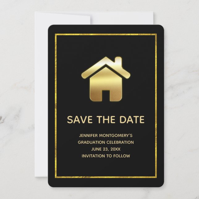 Gold House Symbol Real Anwesen Abschluss Save The Date (Vorderseite)