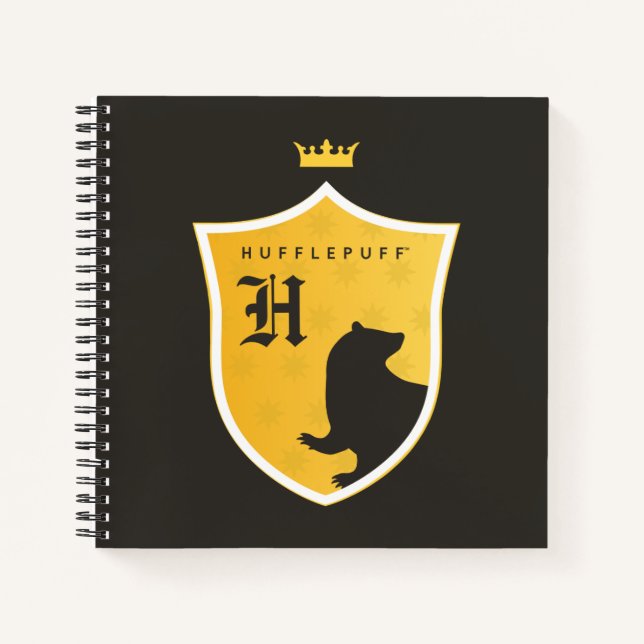 Gold HUFFLEPUFF™ Outlined Crowned Crest Notizbuch (Vorderseite)