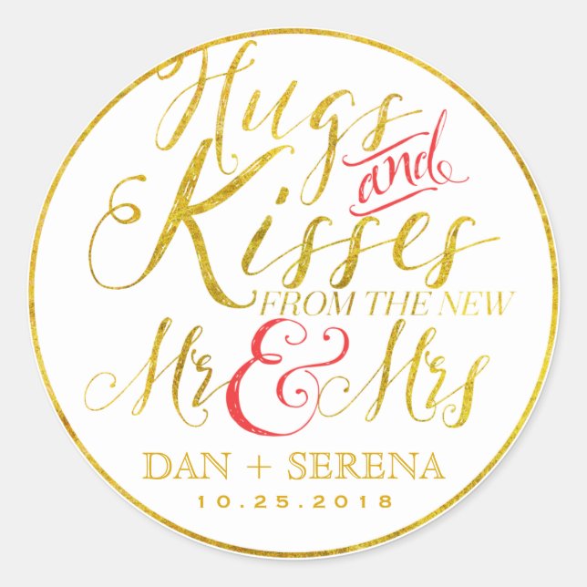 Gold Hugs Kisses von New Mr. Wedding Sticker (Vorderseite)