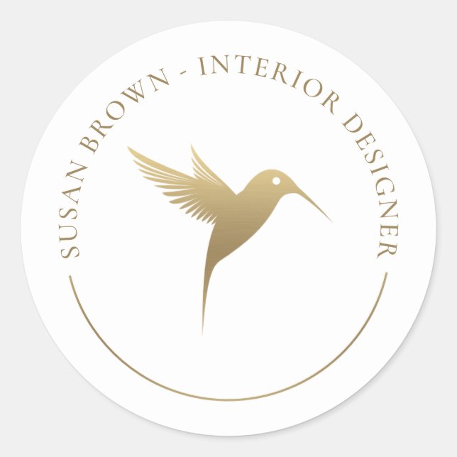 Gold Humming Bird Logo Runder Aufkleber (Vorderseite)