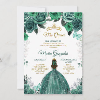 Gold & Hunter Emerald Green Mis Quince Einladung