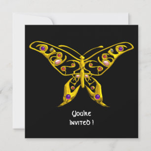 GOLD HYPER BUTTERFLY, GEMSTONES Black Wedding Einladung