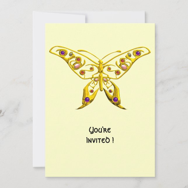GOLD HYPER BUTTERFLY, GEMSTONES Cream Wedding Einladung (Vorderseite)