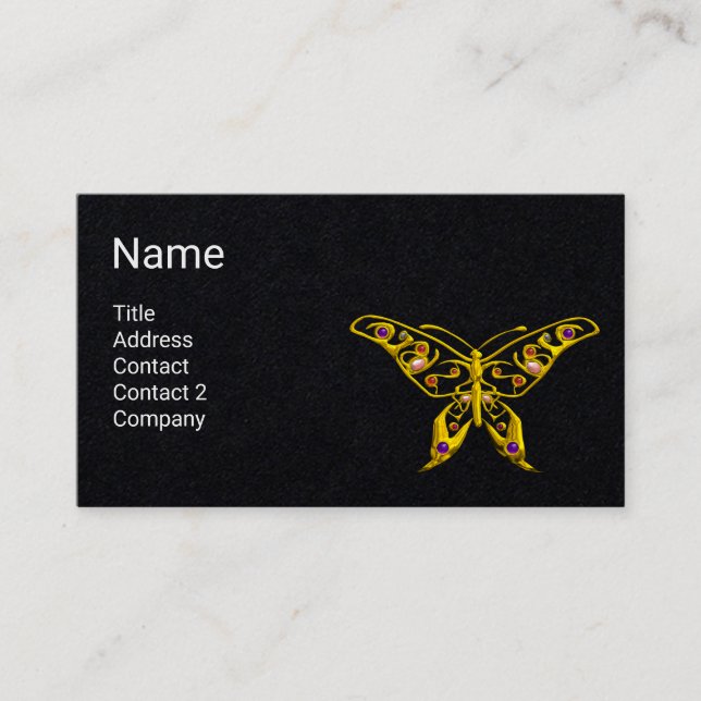 GOLD HYPER BUTTERFLY JEWEL ,GEMSTONEN Black Paper Visitenkarte (Vorderseite)