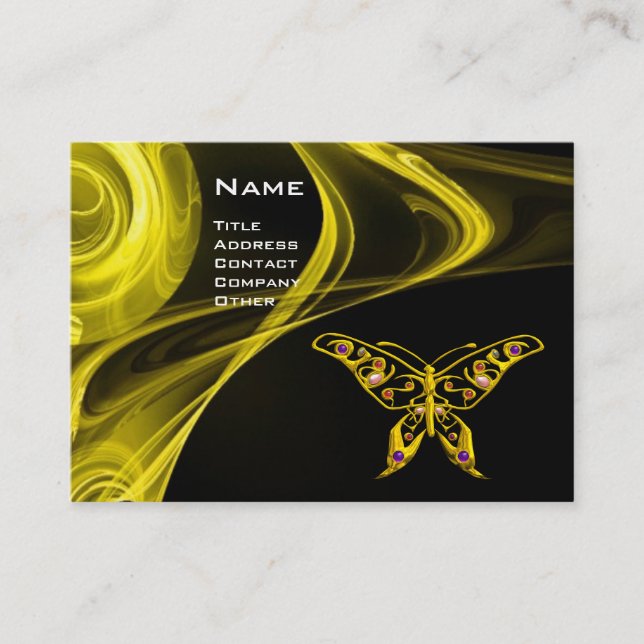 GOLD HYPER BUTTERFLY JEWEL Yellow Black Fraktal Visitenkarte (Vorderseite)