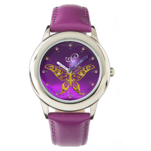 GOLD HYPER BUTTERFLY Lila Amethyst Monogram Armbanduhr