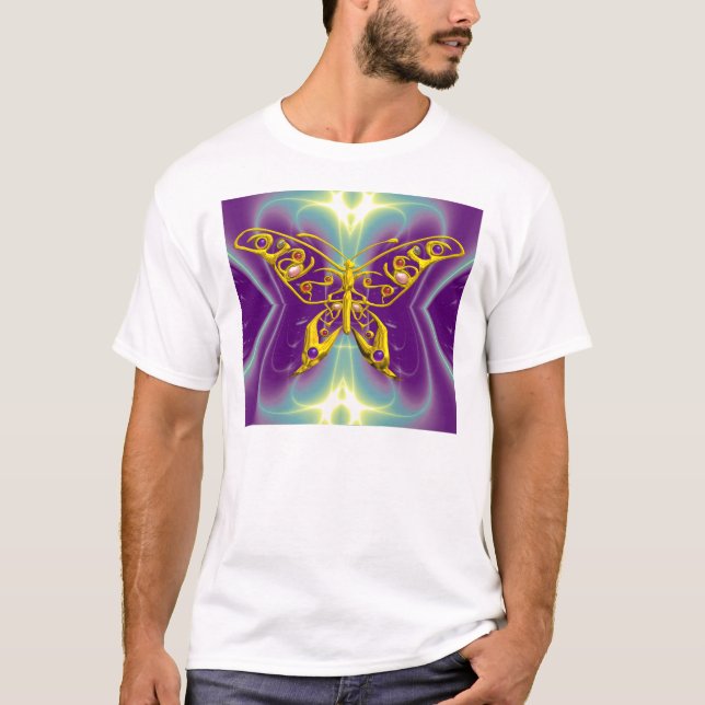 GOLD HYPER BUTTERFLY, Lila Wellen des grünen Frakt T-Shirt (Vorderseite)