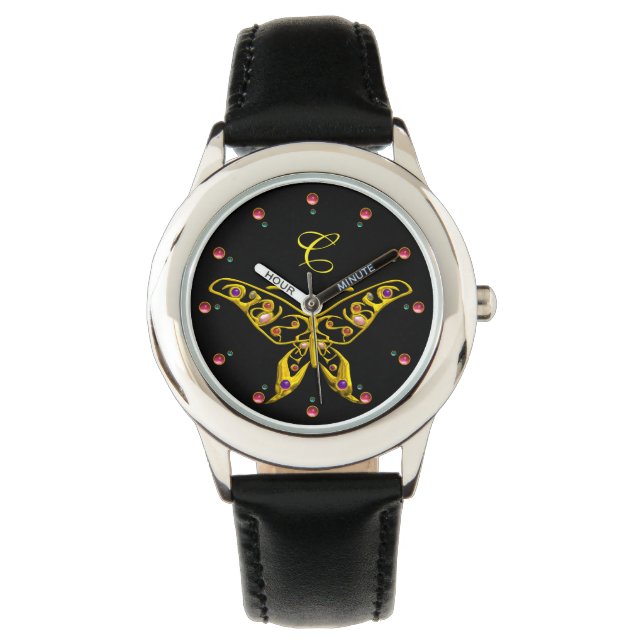 GOLD HYPER BUTTERFLY MIT GEMSTONA Monogram Black Armbanduhr (Vorderseite)