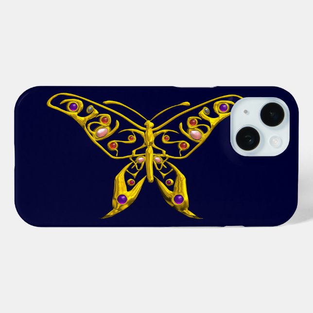GOLD HYPER BUTTERFLY MIT GEMSTONEN, blau Case-Mate iPhone Hülle (Rückseite (Horizontal))