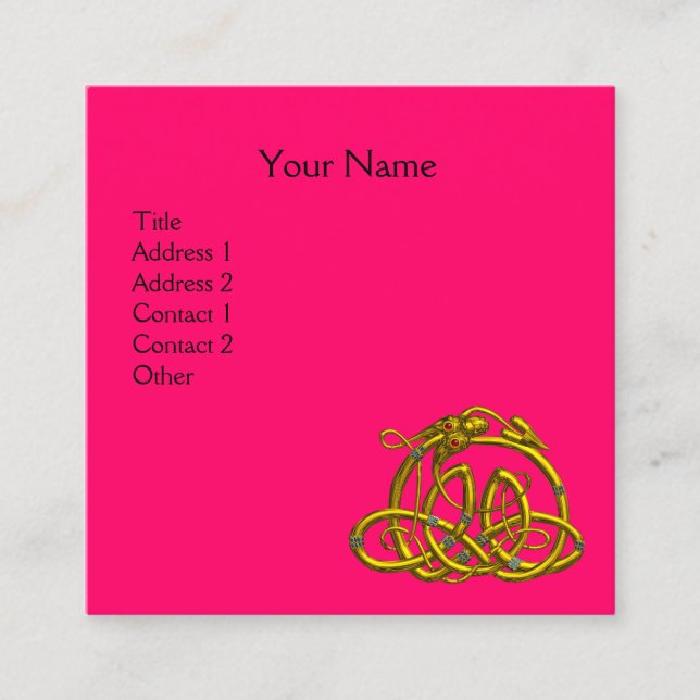GOLD HYPER DRAGON ZELLTIKKNOTEN, Pink Fuchsia Blac Quadratische Visitenkarte (Vorderseite)