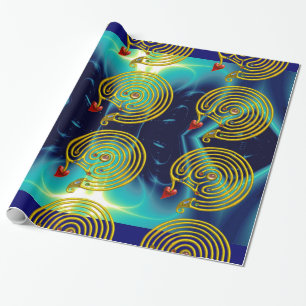 GOLD HYPER LABYRINTH, AQUAMARIN AQUA BLAUE LIGHT W GESCHENKPAPIER