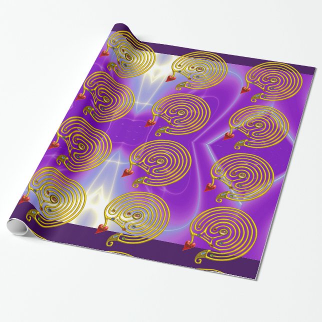 GOLD HYPER LABYRINTH, HERZ, LILA LICHTWELLEN PINKE GESCHENKPAPIER (Ungerollt)