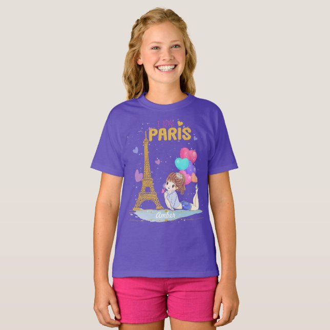 Gold I Liebe Paris Eiffelturm  T-Shirt (Vorne ganz)