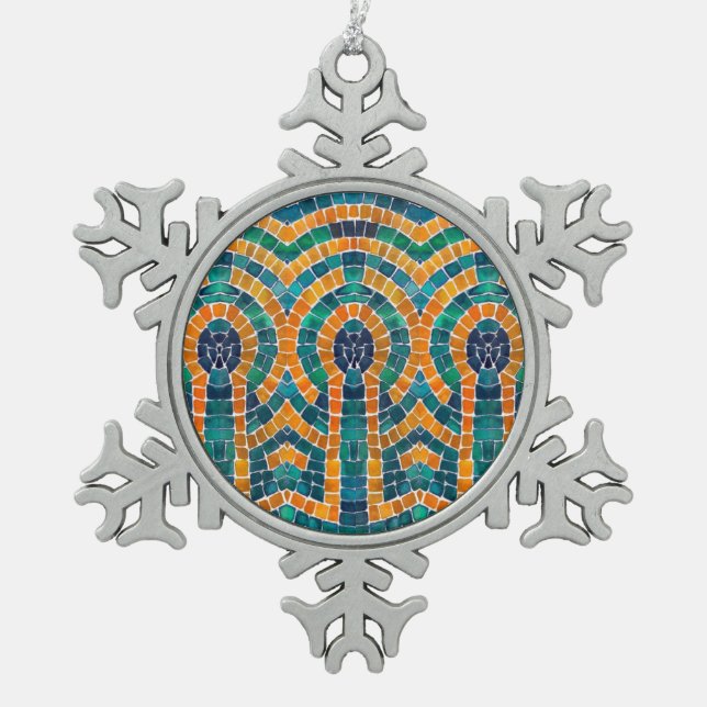 GOLD ICONS MOSAIC Pewter Snowflake Ornament (Vorderseite)