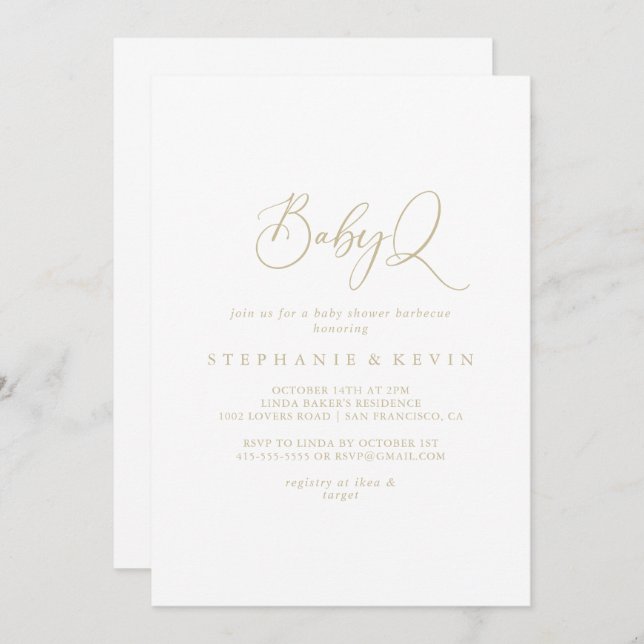 Gold Idyllic BabyQ Baby Shower Barbecue Einladung (Vorne/Hinten)