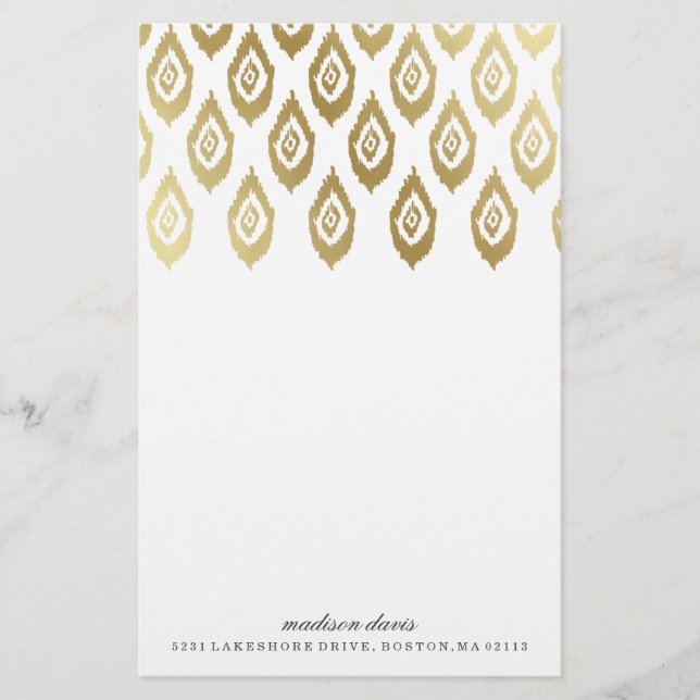 Gold Ikat | Personalisierte Stationierung Briefpapier (Vorderseite)