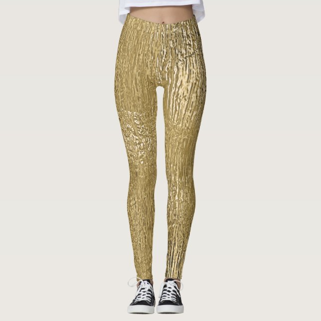 Gold-Imitat Metallische Shine Texturierte Leggings (Vorderseite)