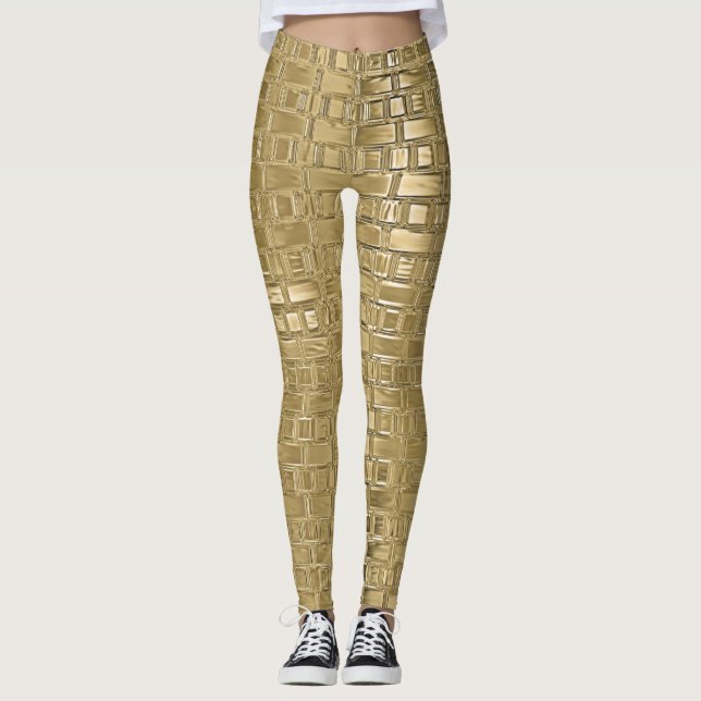 Gold Imitat Metallschimmer Brick Texturierte Leggi Leggings (Vorderseite)
