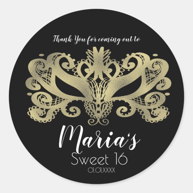 Gold Imitate Fohlen Masquerade Maske Gastgeschenk Runder Aufkleber (Vorderseite)