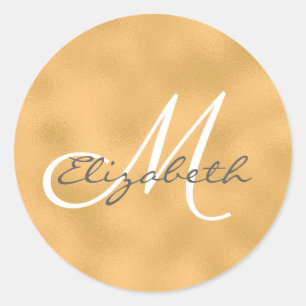 Gold-Imitate Foil Background Personalisiert Monogr Runder Aufkleber