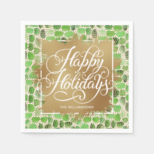 Gold Imitate Foil Happy Holidays Green Serviette (Vorderseite)