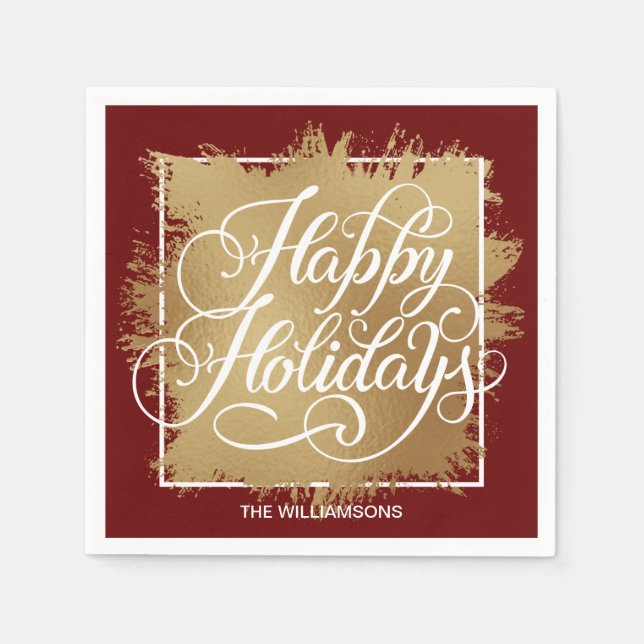 Gold Imitate Foil Happy Holidays Red Serviette (Vorderseite)