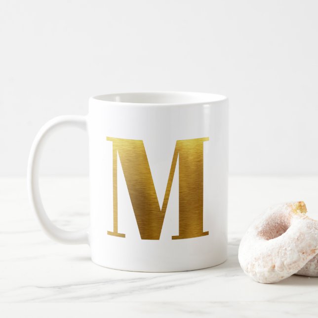 Gold Imitate Foil Monogram m Kaffeetasse (Mit Donut)