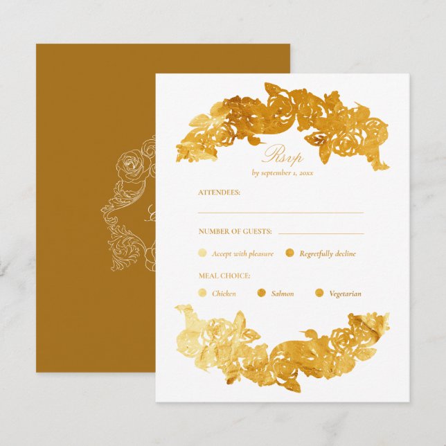 Gold Imitate Foil Rokoko Meal Choice RSVP Card Karte (Vorne/Hinten)