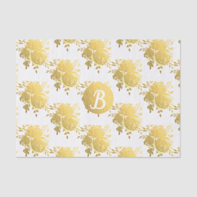 Gold Imitate Foil Shiny Glam Rose Monogram Custom Seidenpapier (Vorderseite)