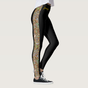 Gold Imitate Glitzer auf Black Leggings Tance Pant