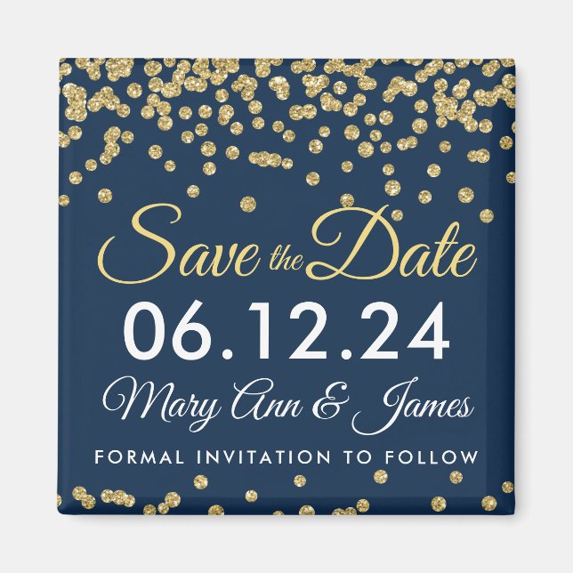 Gold Imitate Glitzer Confetti Navy Blue Save the D Magnet (Vorne)